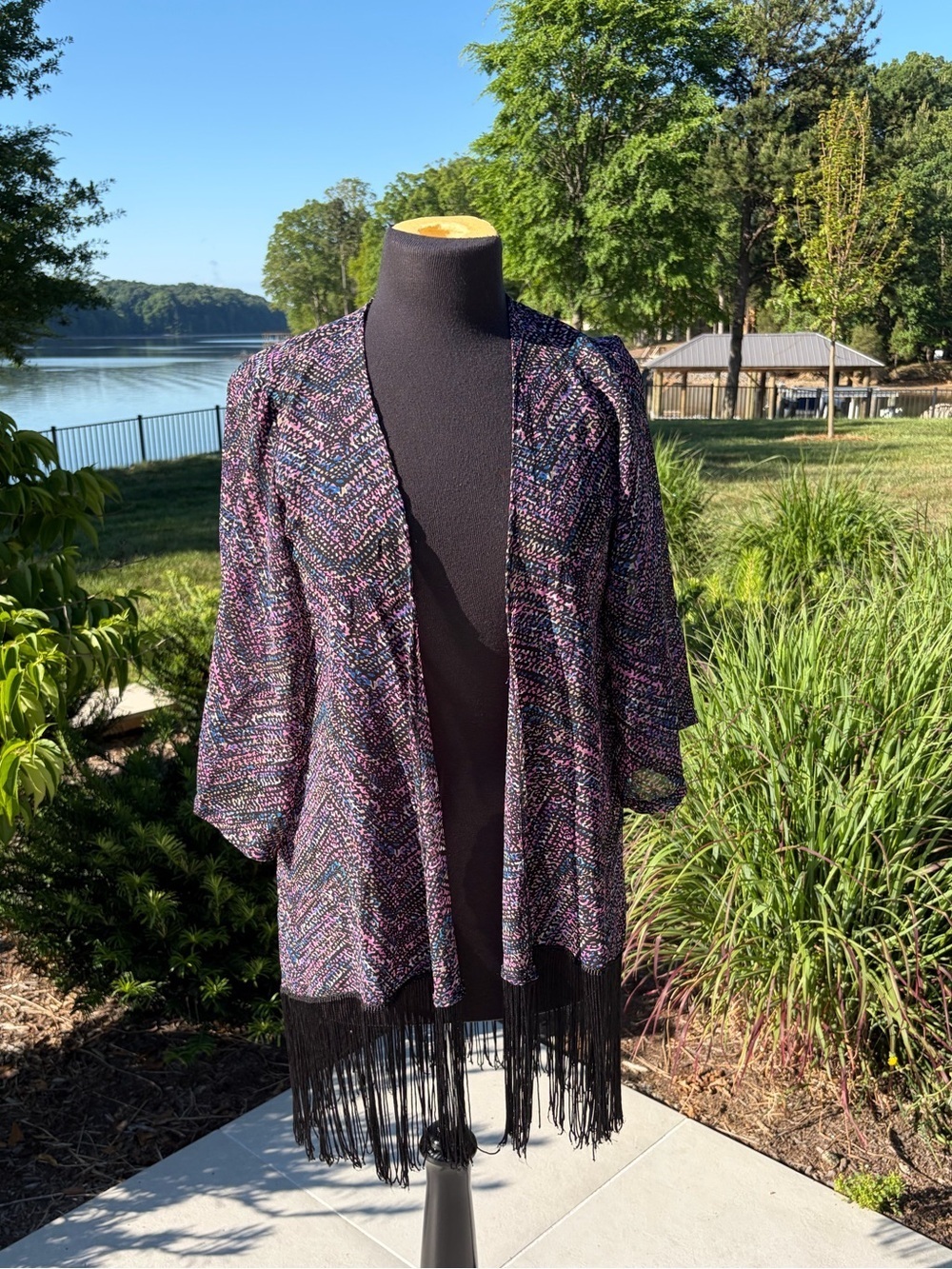 Y2K Wet Seal Fringe Kimono Cardigan Festival Boho Sheer Cover Up S/M